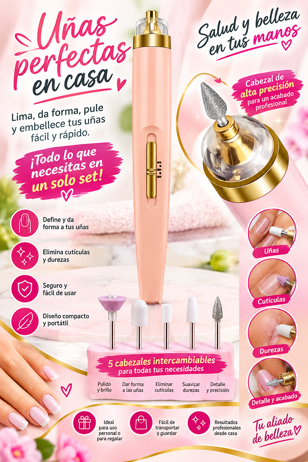 Kit Pulidor De Uñas Recargable Drill