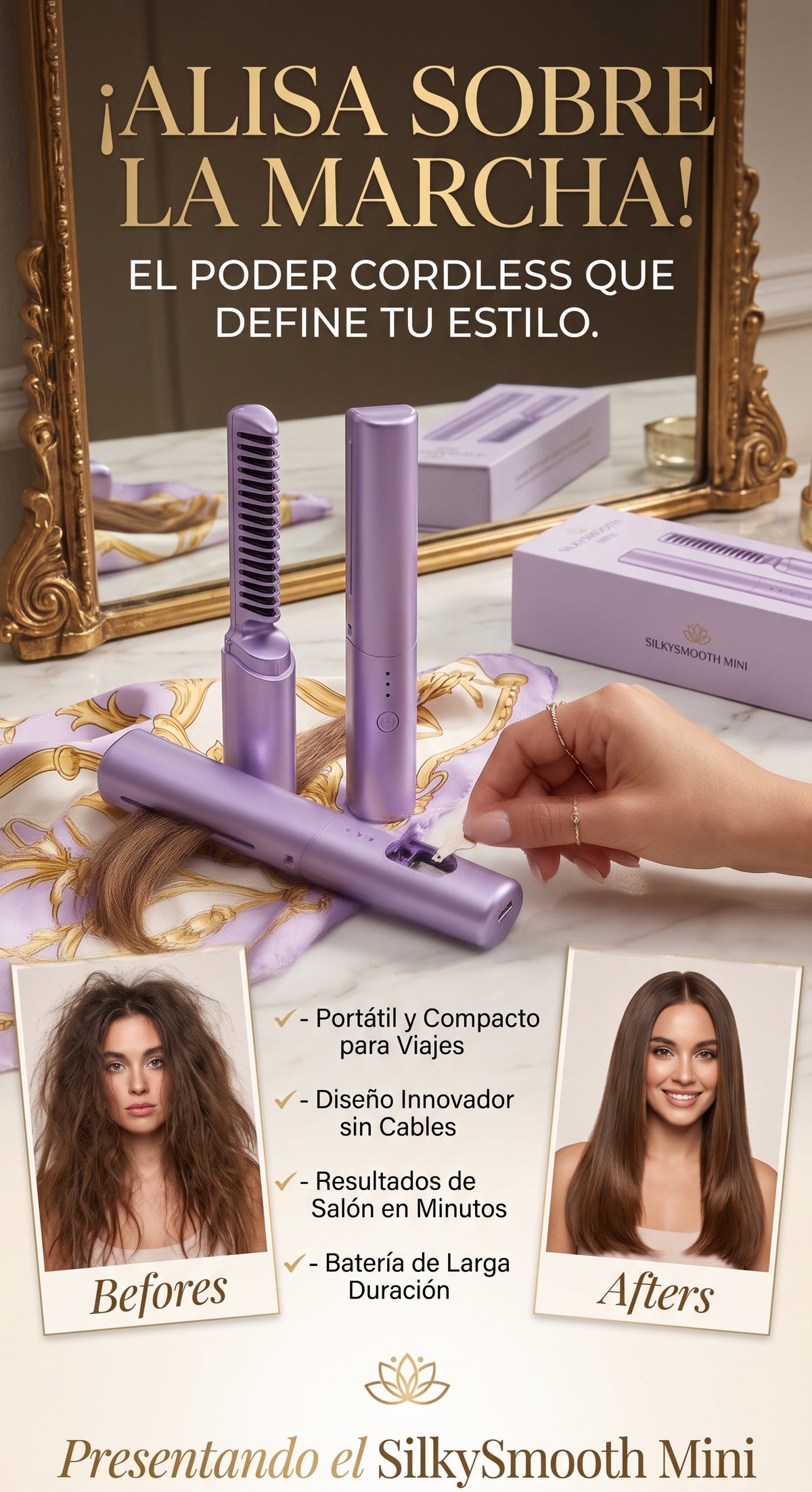 Peine Alisador De Pelo Portátil  VERDE